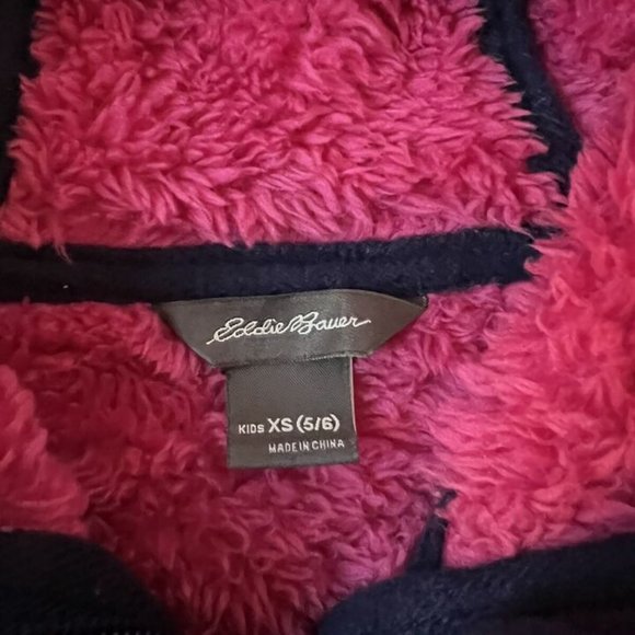 eddie bauer girls sherpa fleece hooded jacket pink and navy size XS 5/6 - Picture 4 of 5
